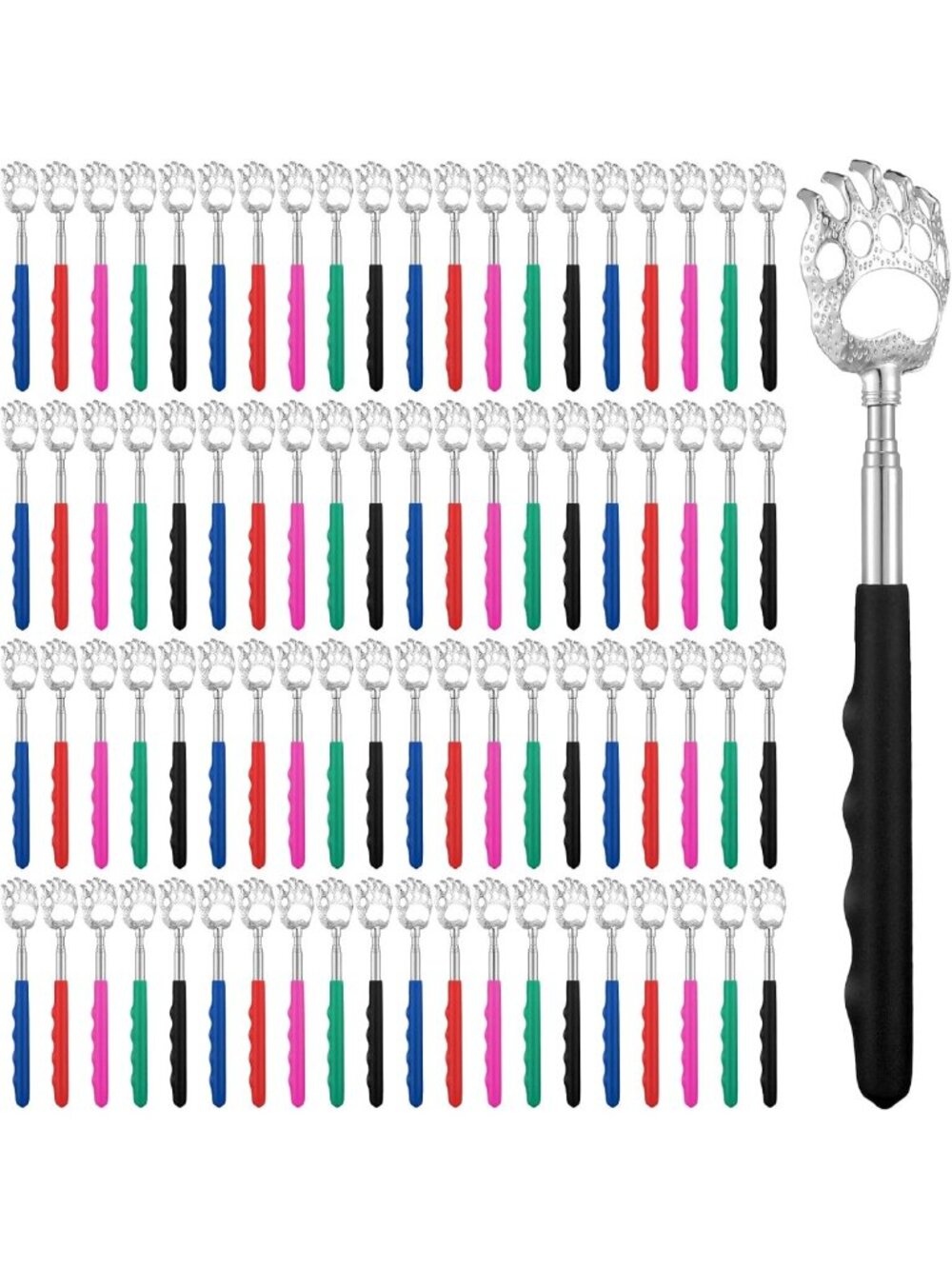 60 Pack Telescoping Back Scratchers - Rubber Handles, Stainless Steel, 5 Colors